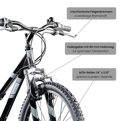 Galano GA20 Mountainbike 24 Zoll Jungen Mädchen Fahrrad für Jugendliche Jugendfahrrad MTB Hardtail Jugend Kinder Fahrrad ab 8 Jahre Mountain Bike 21 Gänge (schwarz/grau, 30 cm)