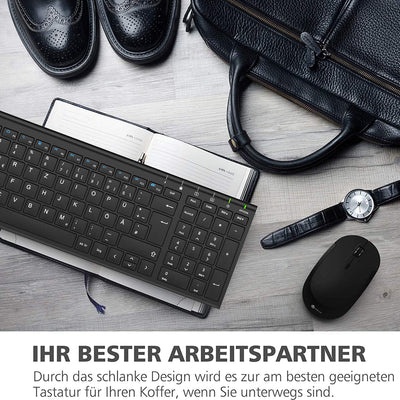 iClever 2.4G Tastatur Maus Set Kabellos, Aluminium Wireless Slim Tastatur QWERTZ Layout (Deutsch), für Computer/Desktop/PC/Laptop/Oberfläsche/Windows 10/8/7/Vista/XP (2.4GHz, USB)