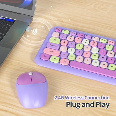 SOLIDEE Buntes kabellose Tastatur und Maus-Kombination,2.4GHz Retro Schreibmaschine Tastatur,104 Tasten in voller mit Ziffernblock,Leise membran Tastatur(Amerikanisch QWERTY)(Purple)