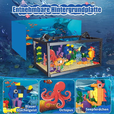 8-in-1 Aquarium Fish Tank Baustein mit LED Licht, einschließlich Meeresquallen, Fischen, Tierbauspielzeug, Geburtstag Weihnachten Geschenk für Erwachsene Kinder Jungen Mädchen ab 6 8 10 12+ Jahren