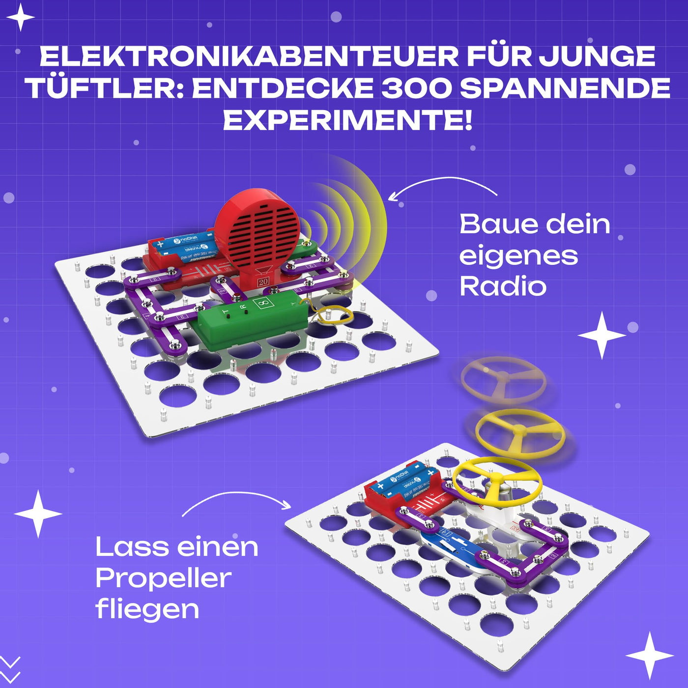 noDNA Elektronik Baukasten Kinder - 300 spannende Experimente für Kinder ab 8 Jahren, Elektro Experimentierkasten ab 8 Jahre inkl. Lernquiz & bebildeter Anleitung – Elektrobaukasten
