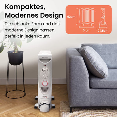 Pro Breeze 2500W Ölradiator energiesparend - Elektro Heizkörper mit 11 Rippen, integrierter Zeitschaltuhr, 3 Heizstufen, regulierbaren Thermostat und Sicherheitsabschaltfunktion