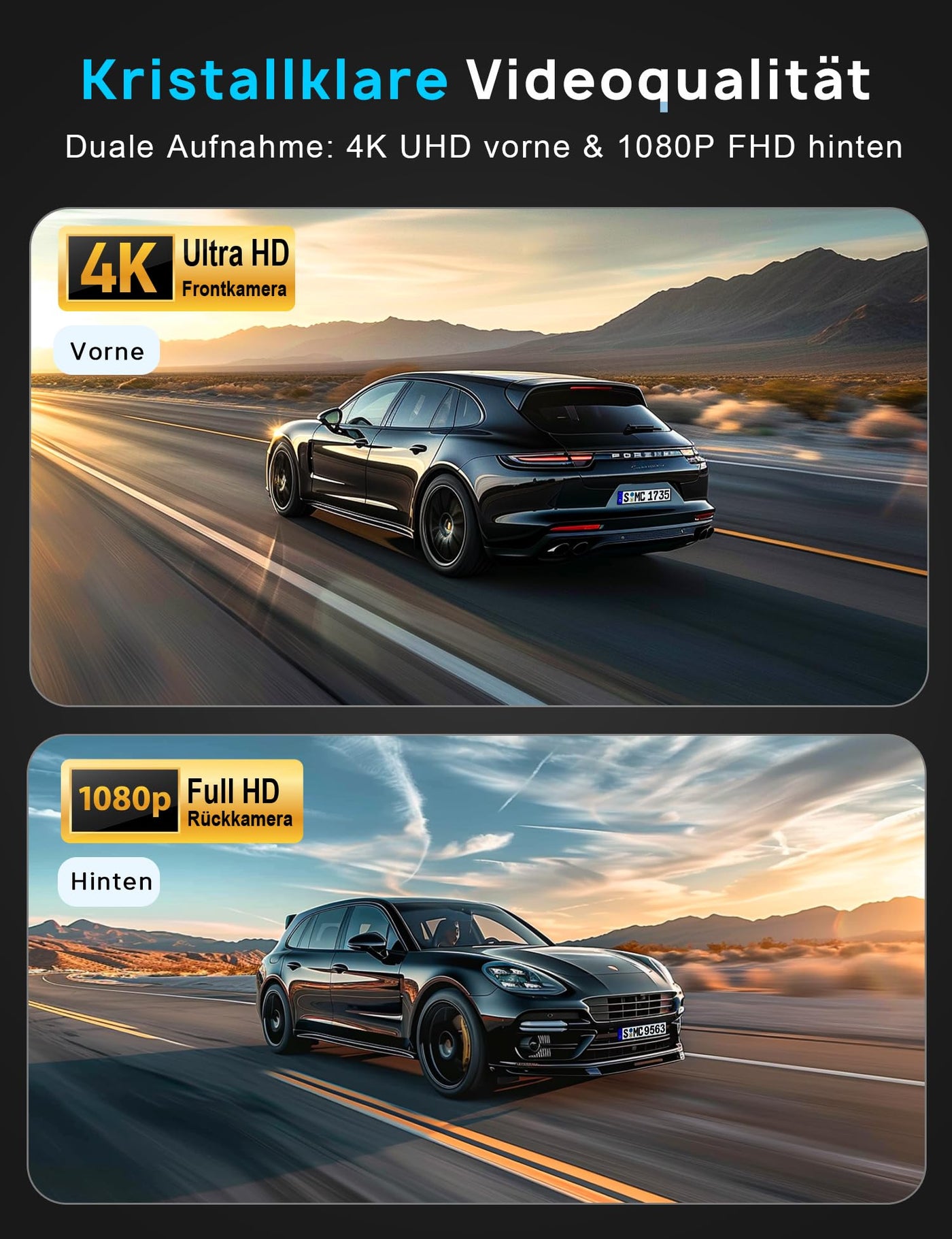 Dashcam Auto Vorne Hinten 4K+1080P, Navycrest 5GHz WiFi Dash Cam mit 64GB SD Karte, Dual Auto Kamera mit Super Nachtsicht, WDR, G-Sensor, 24/7 Parküberwachung, Loop-Aufnahme, APP Steuerung, Max 256G