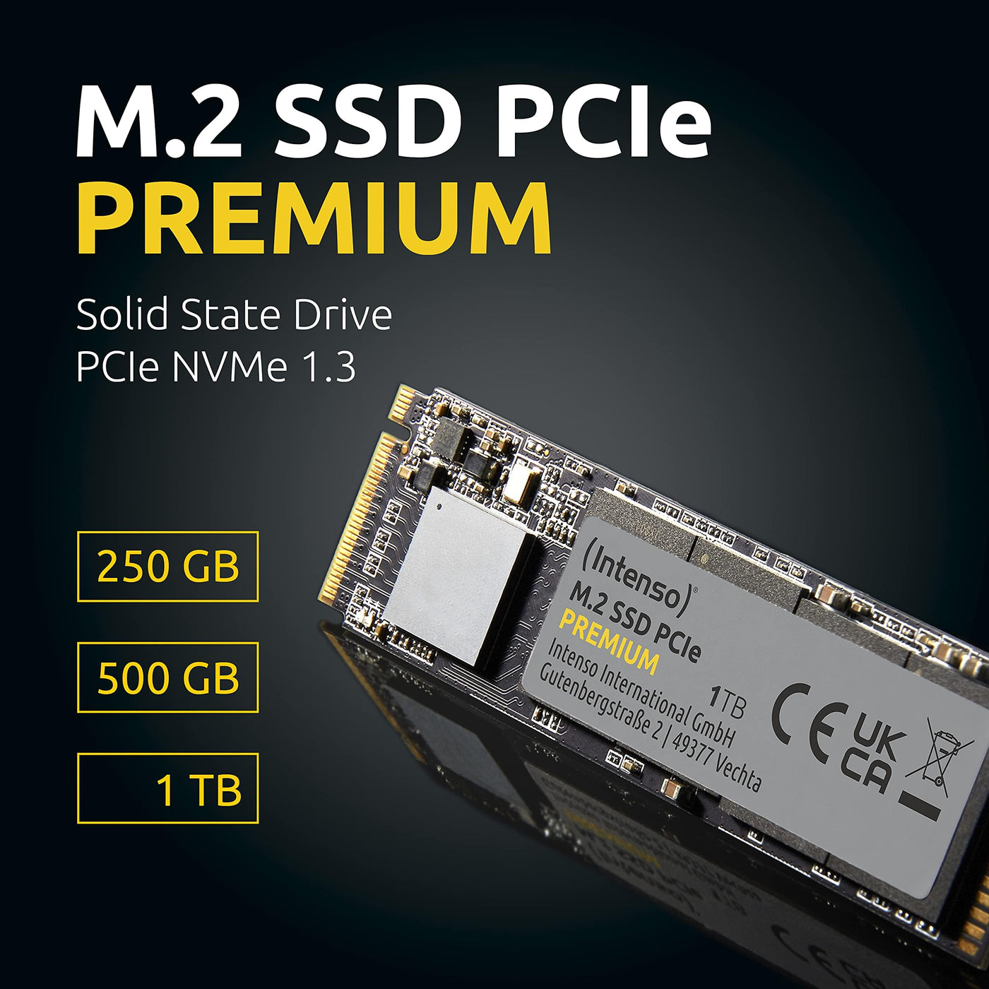 Intenso 500GB M.2 SSD PCIe Premium, bis zu 2100 MB/s, Festkörper-Laufwerk (PCI Express Gen.3x4 NVMe 1.3, Solid State Drive)
