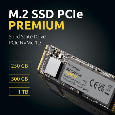 Intenso 500GB M.2 SSD PCIe Premium, bis zu 2100 MB/s, Festkörper-Laufwerk (PCI Express Gen.3x4 NVMe 1.3, Solid State Drive)