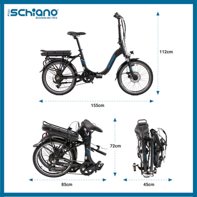 F.lli Schiano Solar, E Bike Klappbar 20 Zoll, 36V 10.4Ah Abnehmbarer Akku, Motor 250W 40Nm, Klapprad Ebike für Herren/Damen, Schwarz