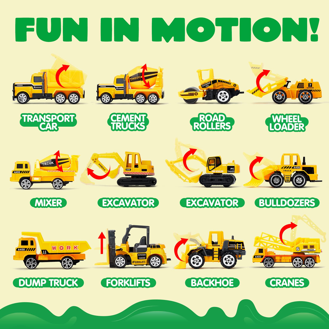 JOYIN 25-in-1-Spielzeugset aus Druckguss-Baufahrzeugen (einschließlich Transporter, Bagger, Kipper, Traktor) mit Geräuschen und Lichtern im Transporter, Kindergsgeschenke für Jungen ab 3 Jahren