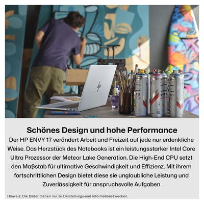 HP Envy Business Laptop, Intel Core Ultra 7-155H, 64 GB DDR5 RAM, 2 TB PCIe SSD, 17.3" FHD IPS Touchscreen, Intel Arc Graphics, QWERTZ Tastatur, Windows 11 Home, Silber