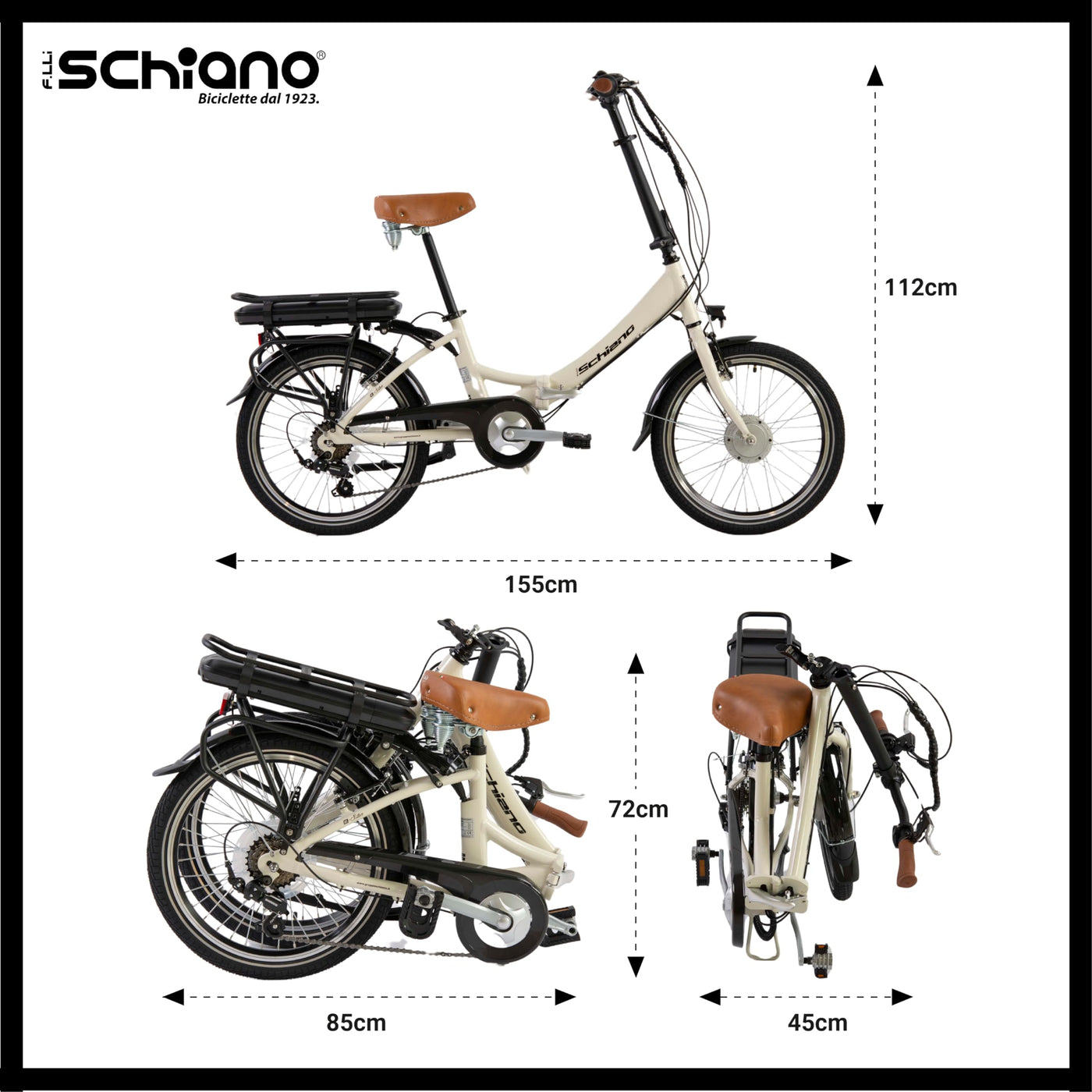 F.lli Schiano E-Star, E Bike Klappbar 20 Zoll, 36V 10.4Ah Abnehmbarer Akku, Motor 250W 40Nm, Klapprad Ebike für Herren/Damen, Antikweiß