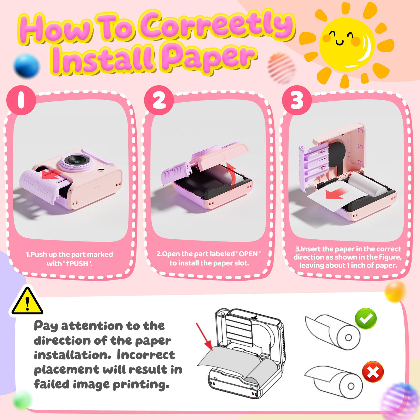 CalineGam Kinderkamera Sofortbildkamera, 1080P HD Sofortbildkamera Kinder mit 32GB Karte, 2,4 Zoll Digitalkamera Kinder, Kinderspielzeug Geschenke für Jungen und Mädchen 3-12 Jahre (Rosa)