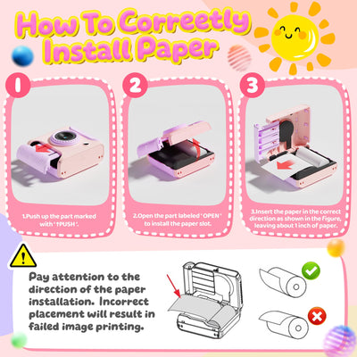 CalineGam Kinderkamera Sofortbildkamera, 1080P HD Sofortbildkamera Kinder mit 32GB Karte, 2,4 Zoll Digitalkamera Kinder, Kinderspielzeug Geschenke für Jungen und Mädchen 3-12 Jahre (Rosa)