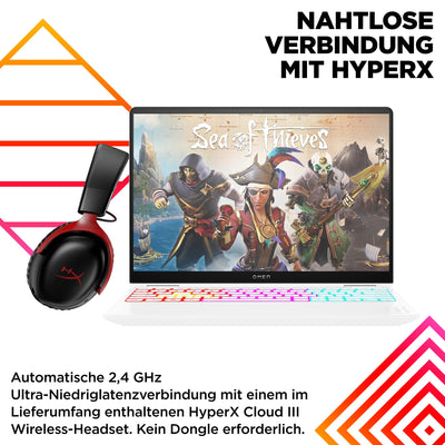 HP OMEN Transcend Gaming Laptop, 14 Zoll 2,8K OLED 120Hz, Intel Core Ultra 7 155H, 16 GB DDR5 RAM, 1 TB SSD, NVIDIA GeForce RTX 4060 (8GB), QWERTZ, Windows 11, Weiß inkl. HyperX Cloud III Wireless