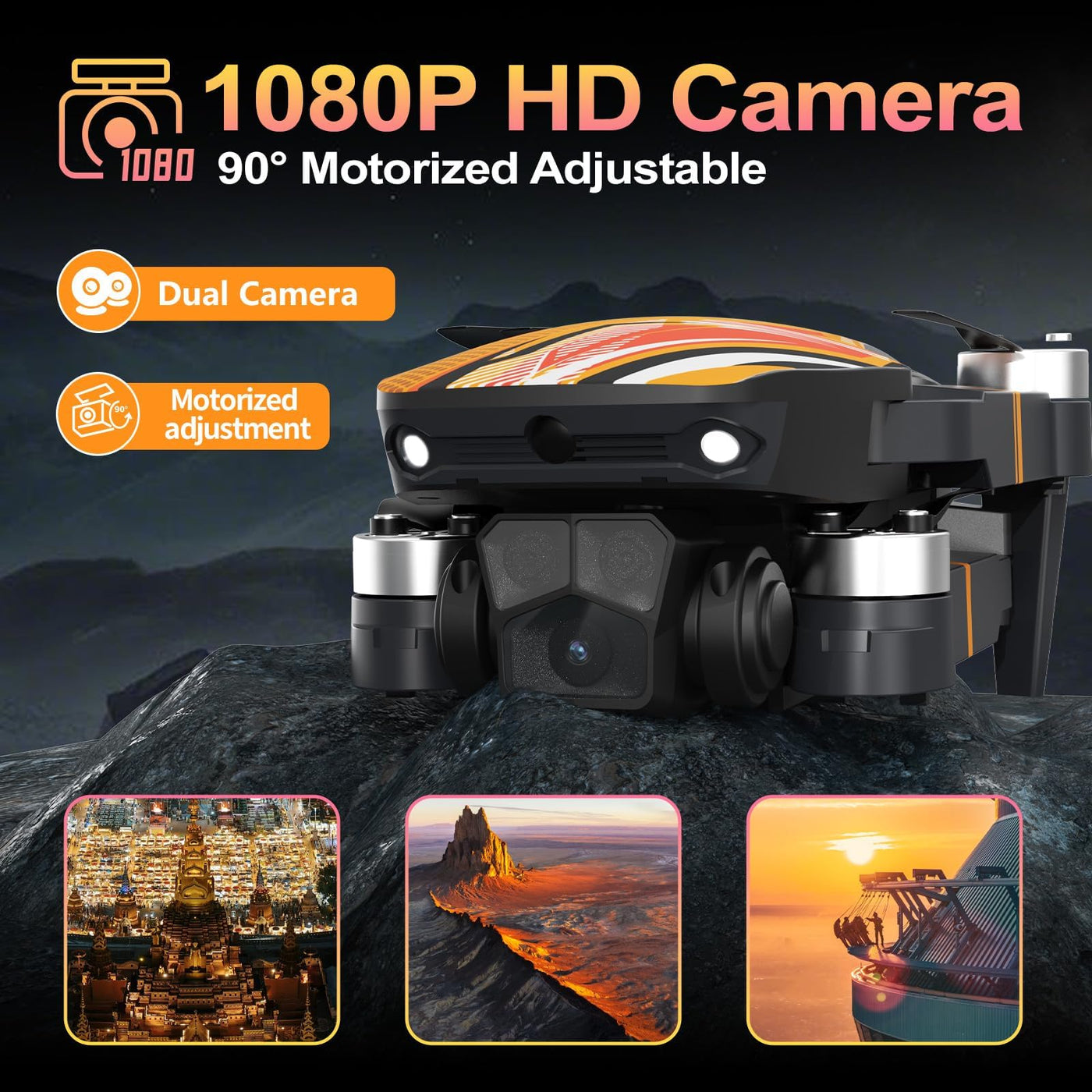 TTROARDS Drohne mit 1080P-Kamera für Erwachsene, TT19 Bürstenloser Motor Drohnen mit Hindernisvermeidung, Optischer Flusspositionierung, Faltbare Mini-Drohne für Anfänger mit Propellerschutz, Orange