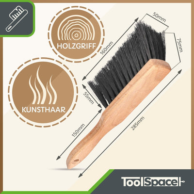 ToolSpace Handbesen x 2 - Handfeger aus Holz | Kehrwisch Besen Kunstborsten | Handkehrbesen | Handbesen Kamin, Camping | Kunststoff | Besen Winkel | Kehrset | Holzgriff Bürste | Hand Staubsauger