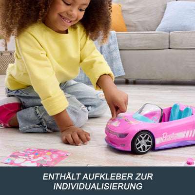 Hot Wheels Barbie Spielzeugauto, ferngesteuertes pinkfarbenes Cabrio, Platz für 2 Barbie-Puppen und Kofferraum lässt sich zum Aufbewahren öffnen, Stickerbogen für Gestaltungsmöglichkeiten, JBH05