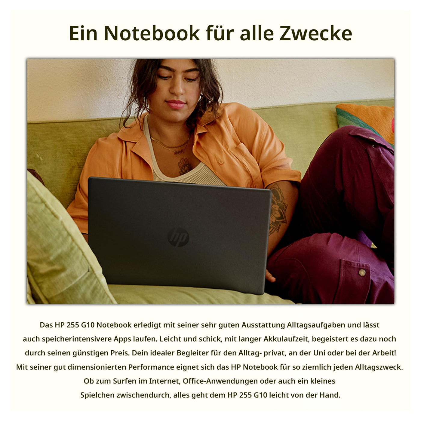 HP 255 G10 Business Laptop, AMD Ryzen 5 7530U, 16 GB DDR4 RAM, 512 GB PCIe SSD, 15.6" IPS FHD Display, AMD Radeon Graphics, QWERTZ Tastatur, Windows 11 Pro, Anthrazit