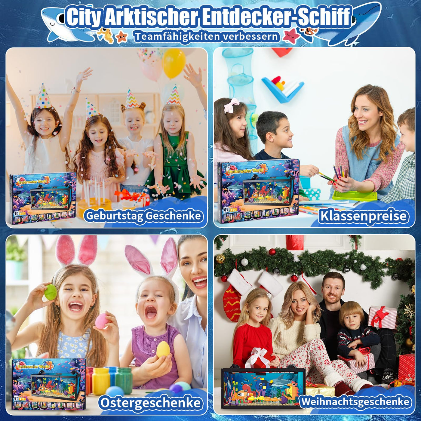 8-in-1 Aquarium Fish Tank Baustein mit LED Licht, einschließlich Meeresquallen, Fischen, Tierbauspielzeug, Geburtstag Weihnachten Geschenk für Erwachsene Kinder Jungen Mädchen ab 6 8 10 12+ Jahren