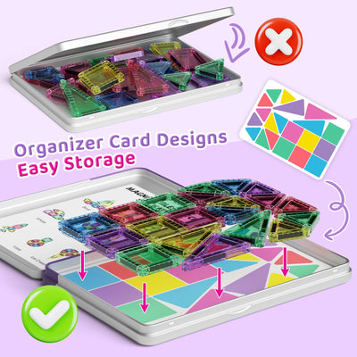 Magnetische Fliesen, 40-teilige Reise Magnetische Bausteine Set, MINI Magnet Fliesen Bauspielzeug mit Ironbox für Alter 3 + Jungen Mädchen, On-The-go Play STEM Montessori Magnetische Spielzeug