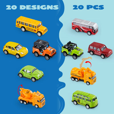 JOYIN 20 Stück Metall Zurückziehen Mini Spielzeugautos, Mini Die Cast Spielzeugautos Set, Pull Back Autos für Kleinkinder Mädchen Jungen Spielzeug