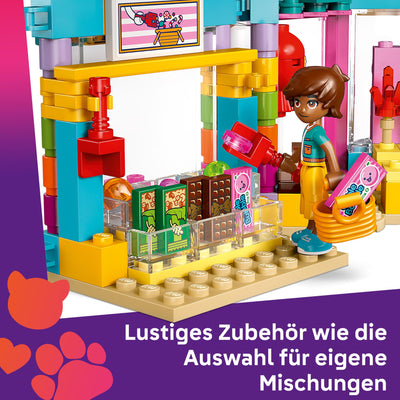 LEGO Friends Heartlake City Süßwarenladen - Kinder Spielset zum Bauen mit 3 Minifiguren, Einer Katzenfigur, Spielzeug Lebensmittel und Zubehör - Geschenk für Mädchen und Jungen ab 6 Jahren - 42649