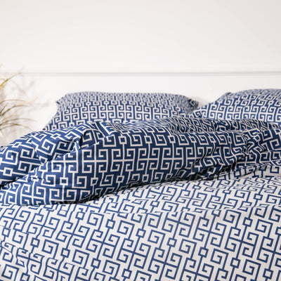 LERUUM Bettwaesche Set 135x200 Baumwolle Navy Blau Weiß Erwachsene Jungen Geometrisches Wendbares Bettbezug mit 1x Kissenbezug 80x80(2 teilig Classy)