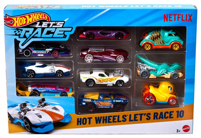 Hot Wheels Spielzeugautos und Spielzeugtrucks, Let’s Race 10er-Pack, Set mit 10 Fahrzeugen im Maßstab 1:64 aus der animierten Netflix-Serie zum Spielen oder Ausstellen (Stile können abweichen), JGN40