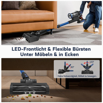 Nigecue 550W/45000Pa/60Min Akku Staubsauger, Staubsauger Kabellos mit Smart Touchscreen und Ladestation, Anti-Tangle-Bürste, 1.5L Staubbehälter, Stabstaubsauger für Hartböden Teppiche Tierhaare