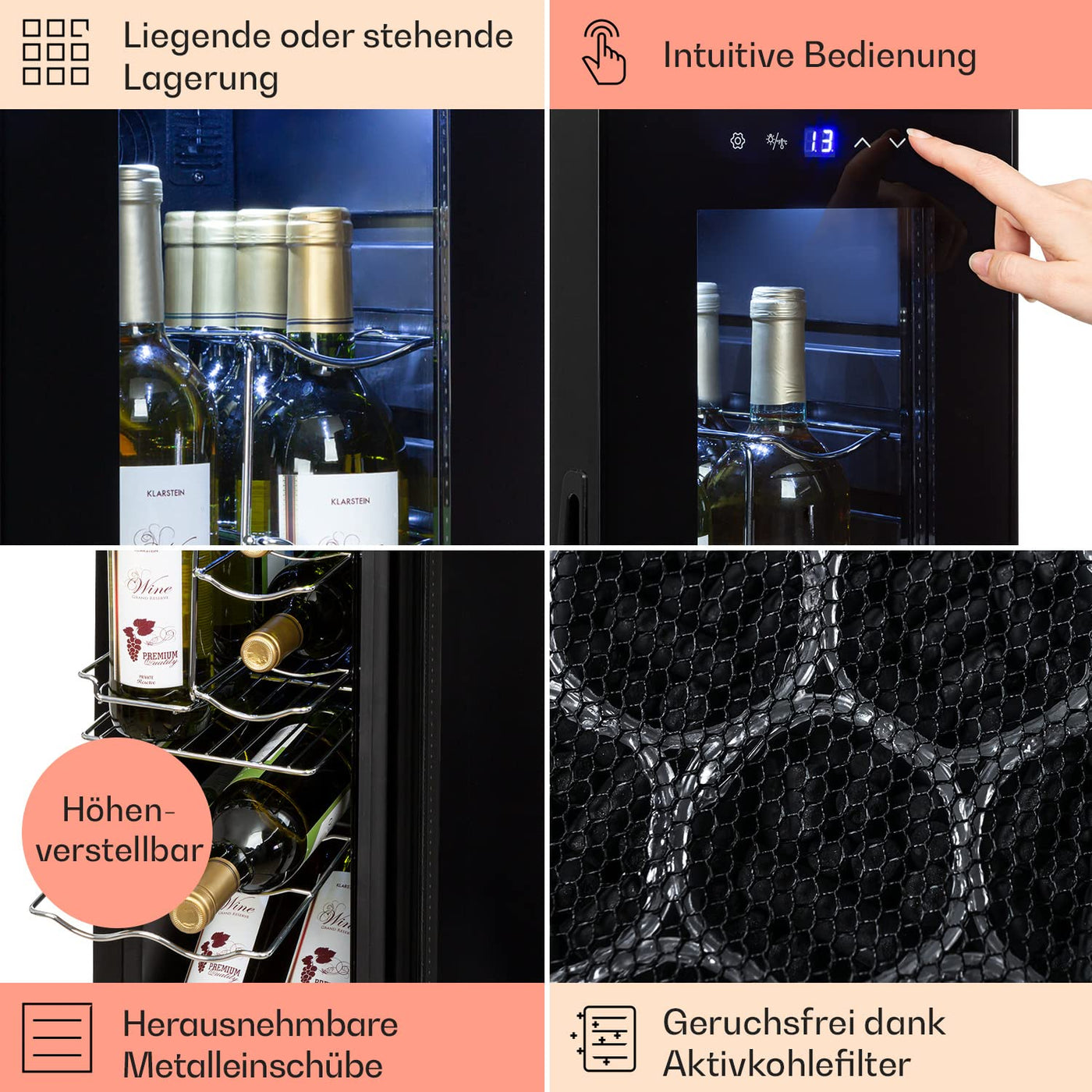 Klarstein Weinkühlschrank, 1 Zonen Getränkekühlschrank Klein, Kleiner Weinschrank 32L, Wein-Kühlschrank Klein mit Glastür, Indoor/Outdoor Flaschenkühlschrank, Wine Fridge 5-18°C, 12 Flaschen