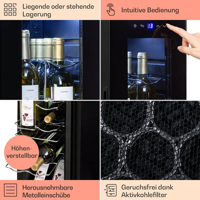 Klarstein Weinkühlschrank, 1 Zonen Getränkekühlschrank Klein, Kleiner Weinschrank 32L, Wein-Kühlschrank Klein mit Glastür, Indoor/Outdoor Flaschenkühlschrank, Wine Fridge 5-18°C, 12 Flaschen