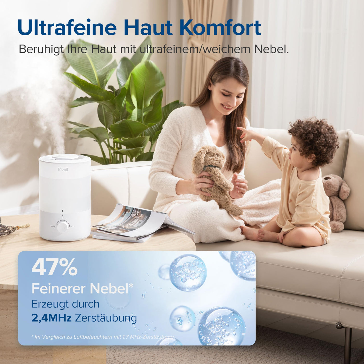 LEVOIT Top-Fill Luftbefeuchter 3L mit Nachtlicht, 360°Drehbare Düse, Spülmaschinenfest Humidifier, Leiser Raumluftbefeuchter, 25H Aroma Diffuser für Schlafzimmer Kinderzimmer Pflanzen Baby