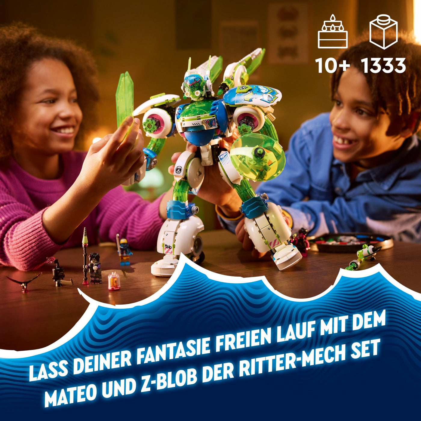 LEGO DREAMZzz 3-in-1 Mateo und Z-Blob der Ritter-Mech, Spielset zum Umbauen für Jungen und Mädchen ab 10 Jahren, Geschenk für Kinder, Fantasy-Set, Roboter in 3 Varianten, Abenteuer-Spielzeug 71485