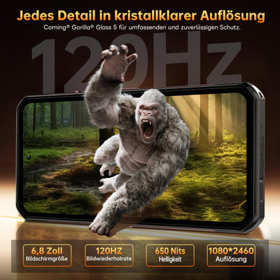 OUKITEL WP300 5G Android 15 Outdoor Handy - 36GB+512GB 16000mAh/45W 108MP+32MP Kamera Outdoor Smartphone 6,8 Zoll FHD+ 120Hz baustellenhandy/Kopfhörer mit Display/370LM Taschenlampe/IP68/NFC/OTG/GPS