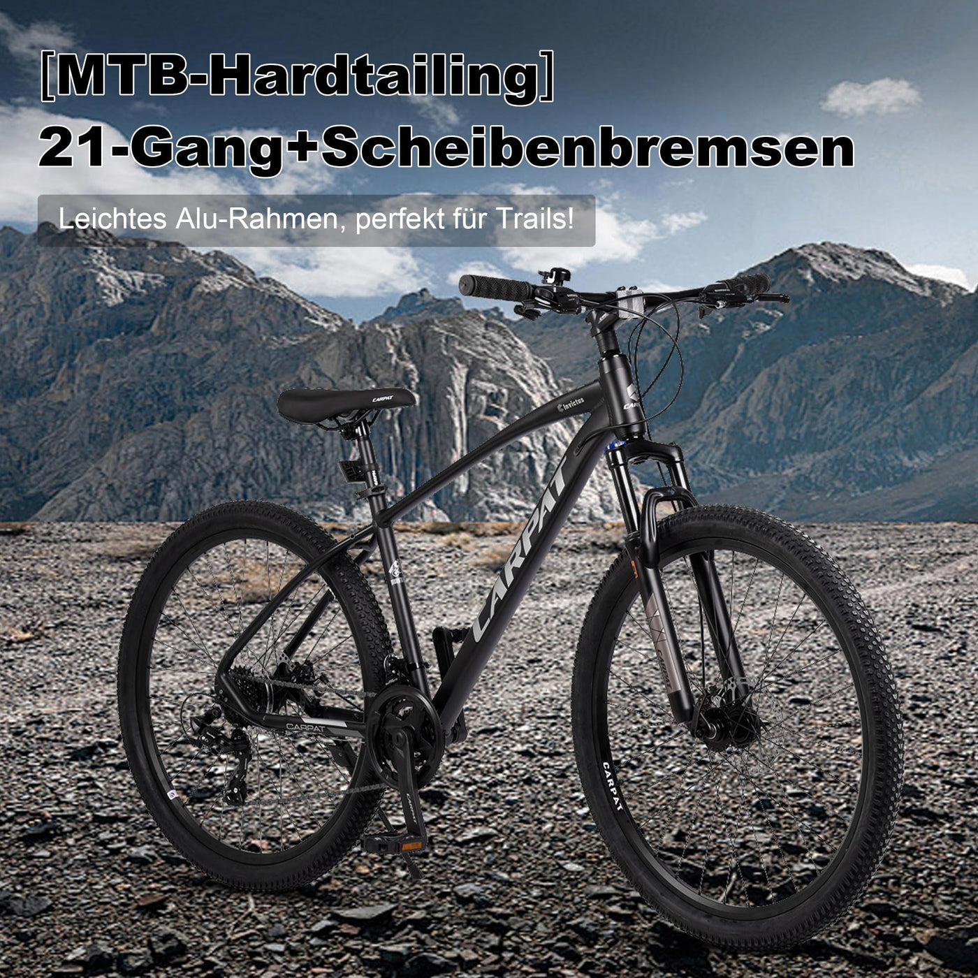 CARPAT SPORT Mountainbike 27,5 Zoll MTB Fahrrad für Herren Damen 21 Gang TZ Tourney Schaltwerk, Kettenschaltung, (Aluminium Rahmen, Mechanische Scheibenbremse), Hardtail Fahrrad