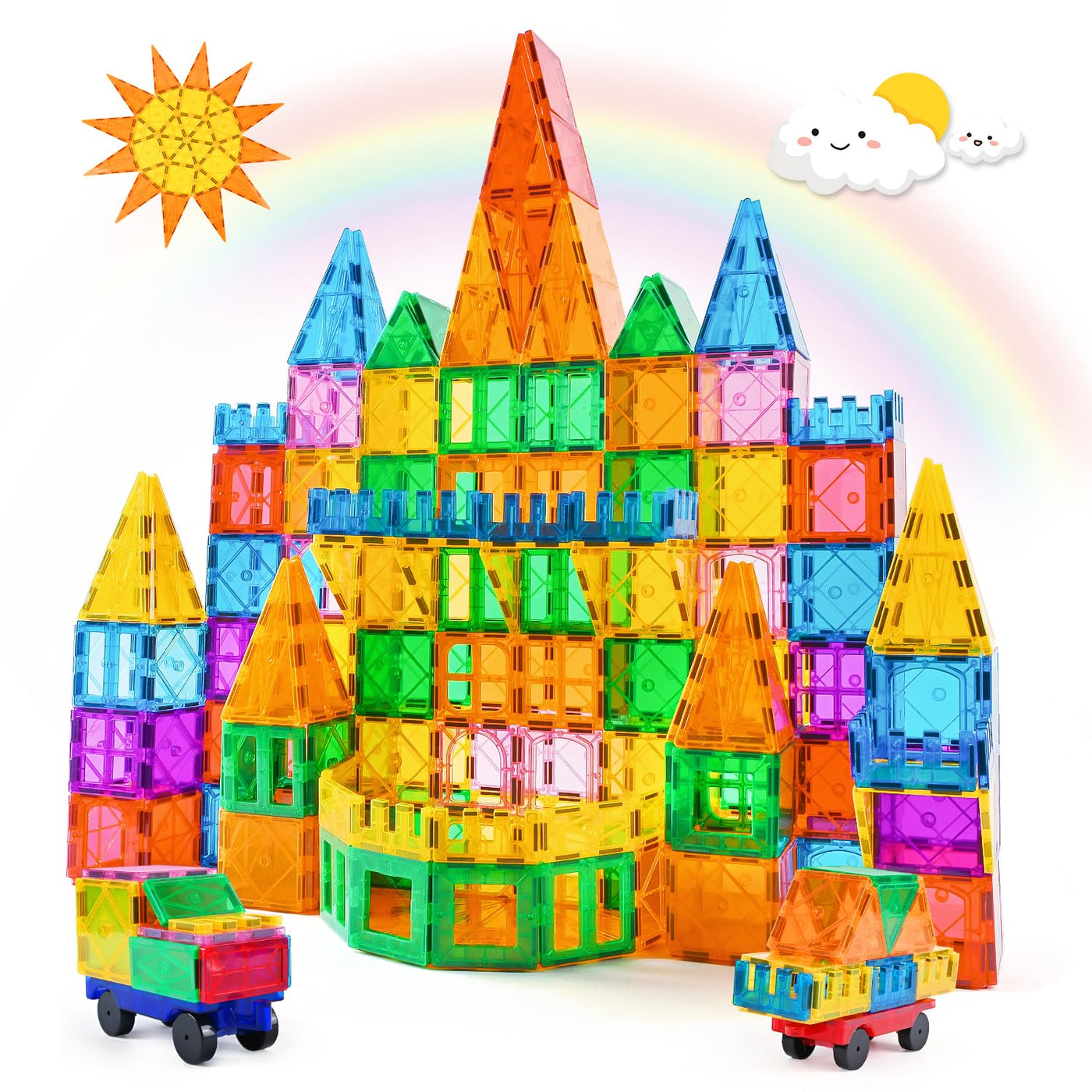 Katiago Magnetische Bausteine, 100PCS Magnetbausteine Set mit 2 Autos STEM Montessori Magnet Spielzeug Kinder für Geschenk ab 3 4 5 6 7 8 Jahre Bauklötze Kinderspielzeug