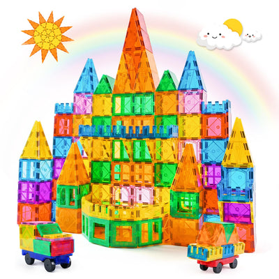 Katiago Magnetische Bausteine, 100PCS Magnetbausteine Set mit 2 Autos STEM Montessori Magnet Spielzeug Kinder für Geschenk ab 3 4 5 6 7 8 Jahre Bauklötze Kinderspielzeug
