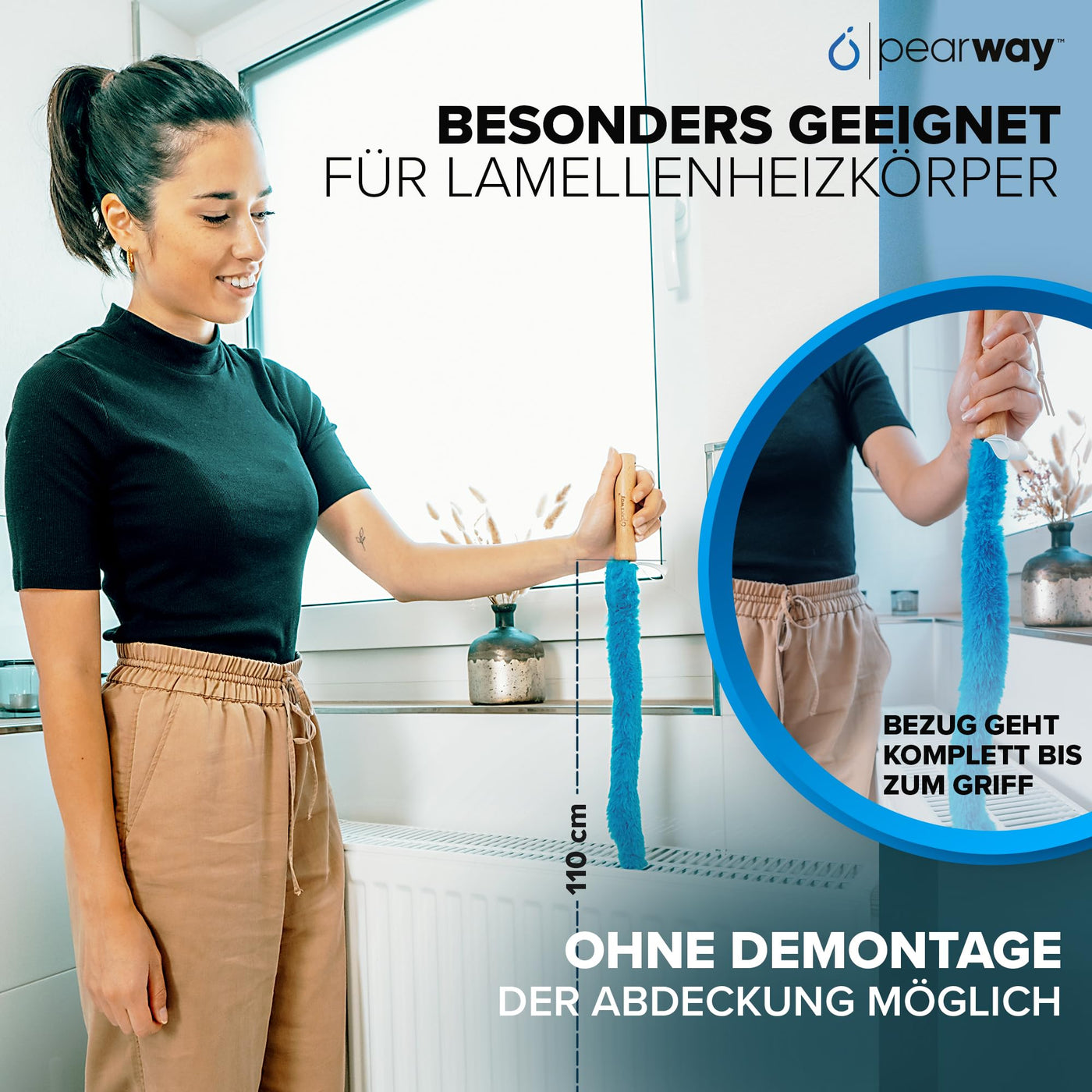 PEARWAY Heizungsbürste inkl. Entlüftungsschlüssel I Die ideale Vorbereitung für die Heizperiode I Heizkörperbürste lang I Heizkörper Reinigungsbürste Heizungsreinigungsbürste I Heizkörper reinigen