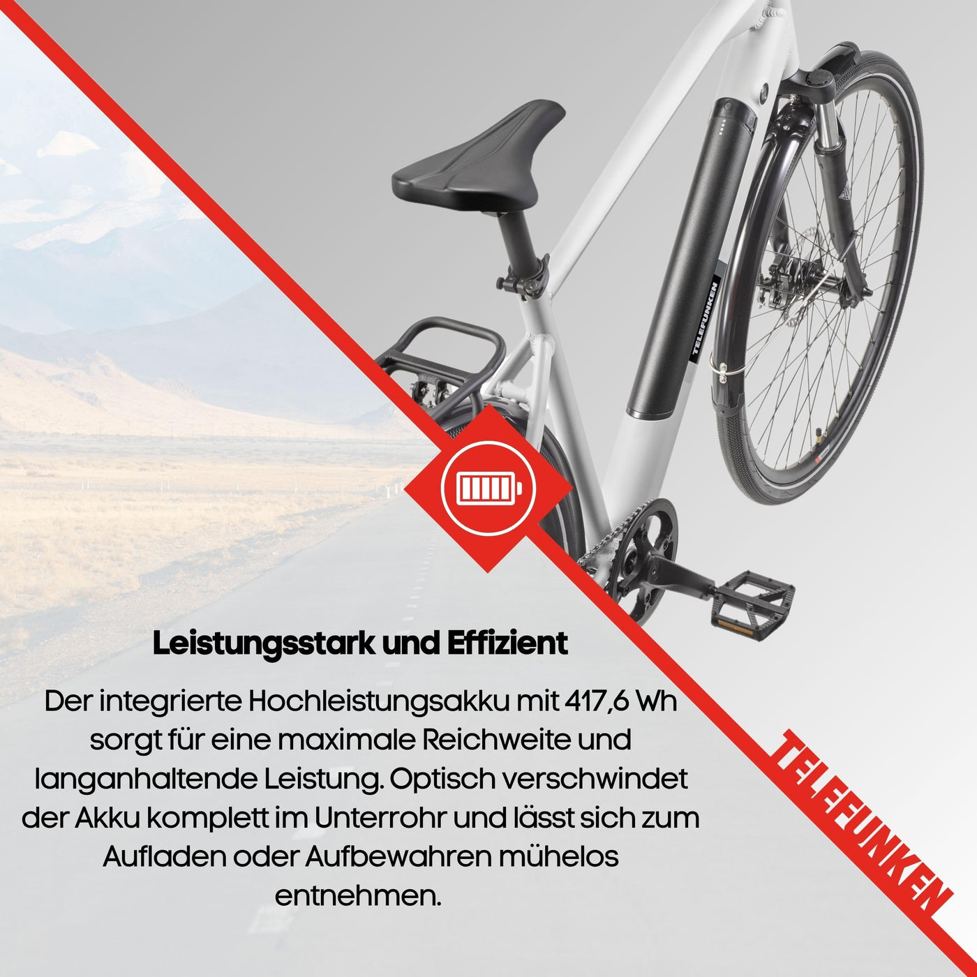 TELEFUNKEN E-Bike 28 Zoll Fahrrad für Herren XT490 | Trekking Pedelec mit 8-Gang Kettenschaltung & Scheibenbremsen | Elektrofahrrad mit 250 W Heckmotor & integriertem 417,6 Wh Li-Ion-Akku | Kreide