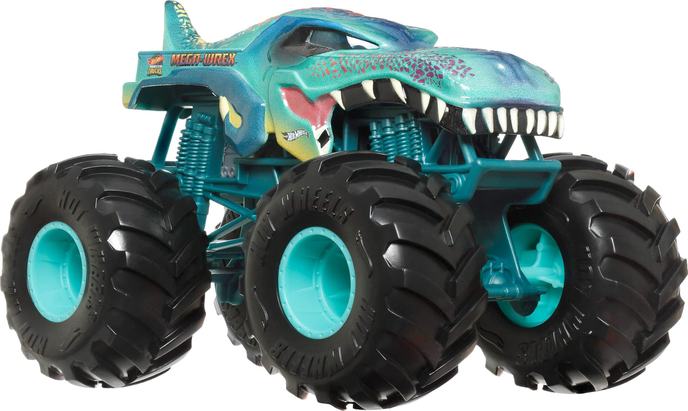 Hot Wheels Monster Trucks, Oversized Monster Truck, Die-Cast-Spielzeugtruck im Maßstab 1:24 mit riesigen Rädern und coolen Designs, JDR03