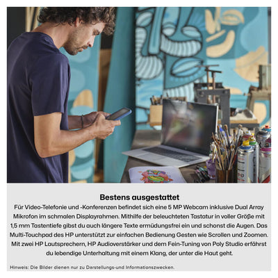 HP Envy Business Laptop, Intel Core Ultra 7-155H, 32 GB DDR5 RAM, 1 TB PCIe SSD, 17.3" FHD IPS Touchscreen, Intel Arc Graphics, QWERTZ Tastatur, Windows 11 Home, Silber