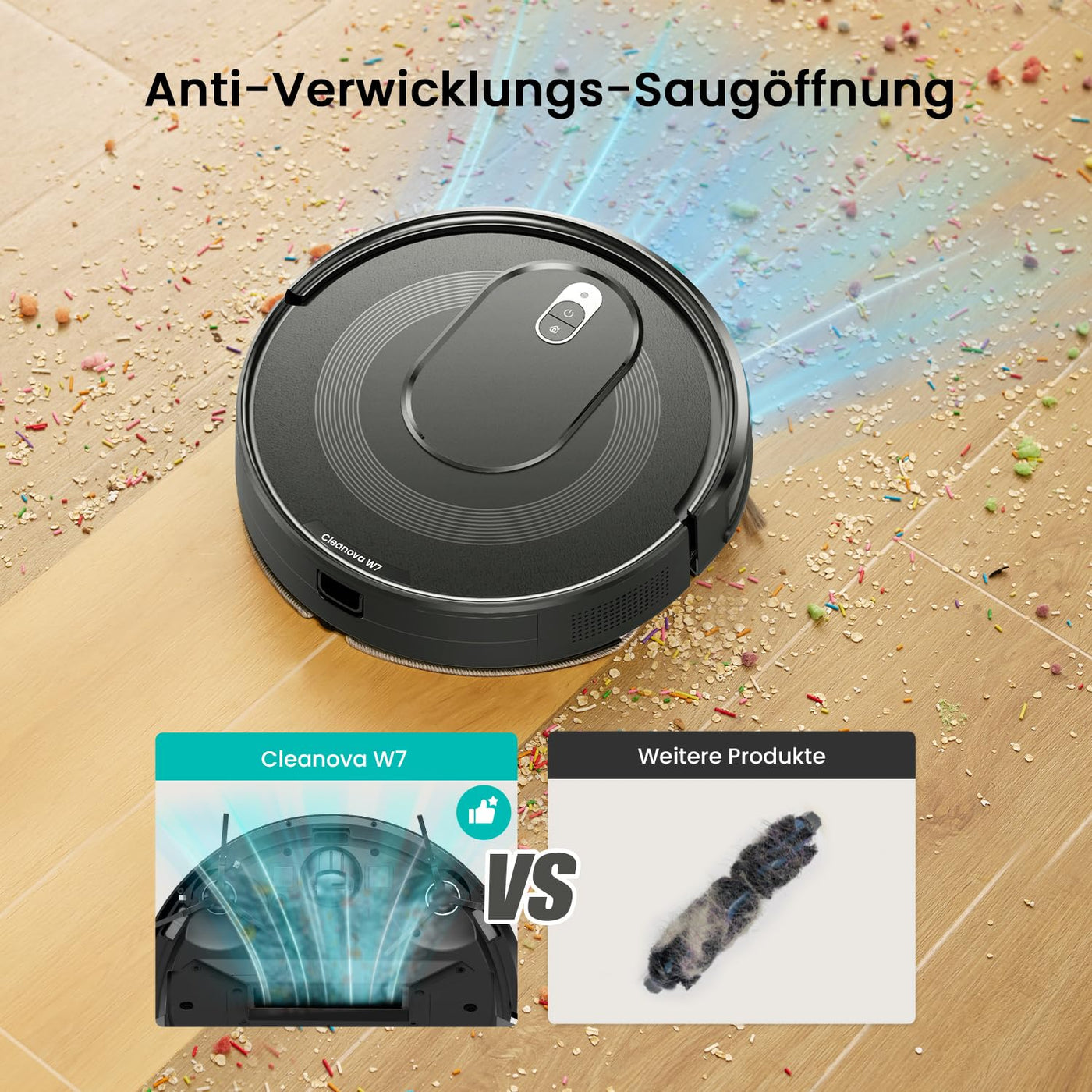 Vexilar W7 Saug und Wischroboter 3 in 1, 4000Pa Saugroboter mit Wischfunktion, Bürstenloses Düsendesign, 120Mins Max, Schlank und Geräuscharm Roboterstaubsauger ideal für Tierhaare, Hartböden, Teppich