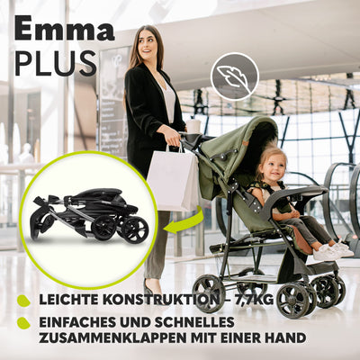 LIONELO Emma Plus Kinderwagen bis zu 15 kg, Kindersportwagen, leicht modern klein Buggy mit Liegeposition, zusammenklappbar, große Räder, großer Korb, Tasche Stone