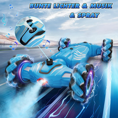 Dysaim Ferngesteuertes Auto ab 6 7 8 9 10 12 Jahre, 4WD RC Auto mit Handsteuerung, 2.4Ghz 360°Drehung Drift Stunt Car mit Licht Musik Spray, Weihnachten Geschenke Spielzeug für Jungen Mädchen, Blau