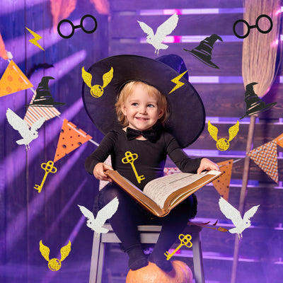 180 Stück Glitter Magier Konfetti, Wizard Tischdeko Geburtstag, Wizard Tischdeko, Magic Theme Confetti, Silber Schwarz Gold Konfetti für Geburtstag Party Supplies