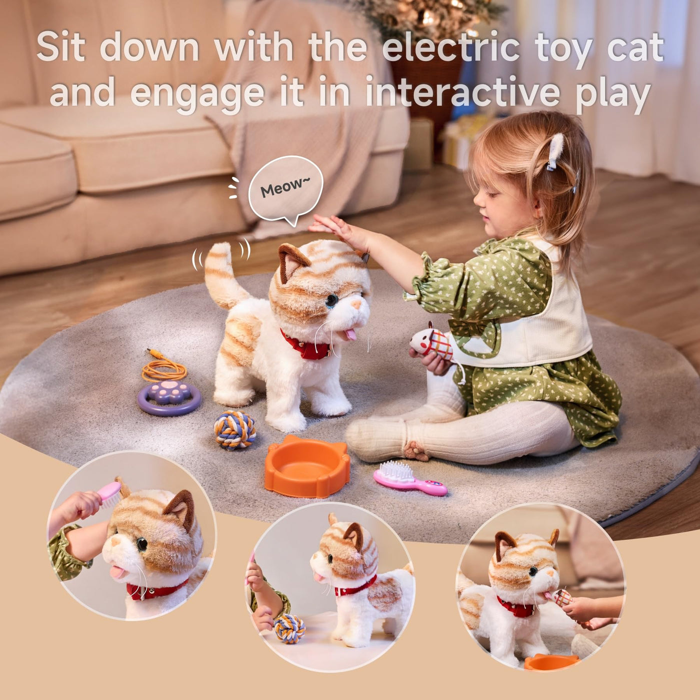 OR OR TU Katze Spielzeug Kinder Plüsch Kätzchen Elektronische Haustiere mit Ferngesteuerter, Interaktives Spielzeug Katze der Läuft und Bellt, Wiederholen was Sie Sagen für Kinder Geschenk
