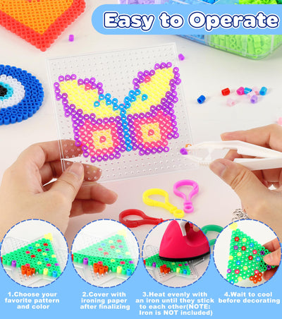 Ophy Bügelperlen Set | 15000 Stück 5mm Bügelperlen mit Dreilagiger Aufbewahrungsbox, 6 Bügelperlen Platten, 16 Muster, 5 Bügelpapiere, 20 Farben DIY Bügelperlenn, 3D für Kinder Geschenk Bastelideen