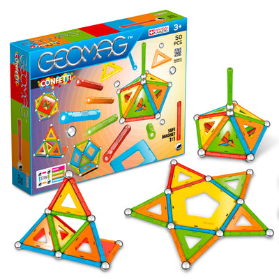 GEOMAG – CLASSIC CONFETTI 50 Teile – Magnetisches Konstruktionsspiel für Kinder von 3–4 Jahren – Swiss Made – Bausteine mit 16 Stäben, 14 Kugeln, 20 Plättchen – STEM - Magnetische Bausteine