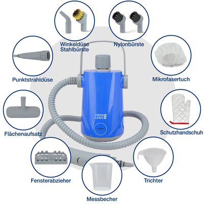 LEBENLANG Elektrischer Dampfreiniger Handgerät Steam Cleaner - 1000W & 300ml + 10x Zubehör | Handdampfreiniger Dampf Reiniger Auto Heißluft Fugenreiniger für Bad Fliesen und Fugen Gerät Polstermöbel