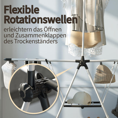 SYKIARIOL Wäscheständer mit hoch hängenden Kleiderbügeln, 2 Etagen Zusammenklappbarer Flügelwäschetrockner für platzsparende Aufbewahrung, Wäscheständer klappbar mit höhenverstellbaren Gullwings