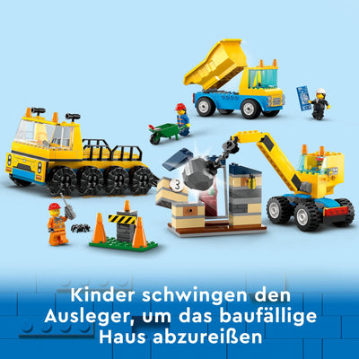 LEGO 60391 City Baufahrzeuge und Kran mit Abrissbirne, Spielzeug mit Bagger, Kipper und Transportfahrzeugen, Lernspielzeug für Kleinkinder ab 4 Jahren