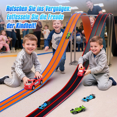 Hot Bee 4.5m Autobahn Kinder 3 4 5 6 7 Jahre, Rennbahn Rennstrecke Auto Spielzeug, Flexible Race Car Track, Dual Rennstrecke Rampen Für 1/64th Autos, Geschenke Für Jungen Und Mädchen